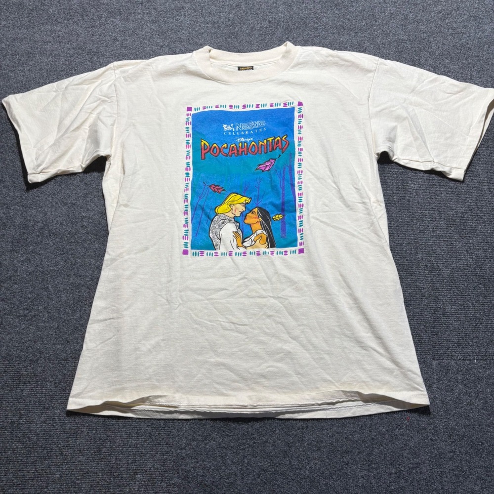 Vintage Disney Pocahontas Nestle Promo T-Shirt XL Cream Single Stitch 90s USA